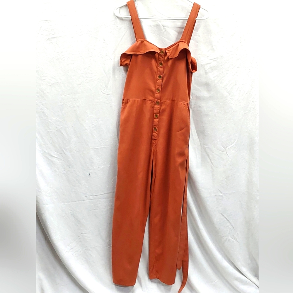 Billabong Womens Rust Button Front Tie Belt Feminine Jumpsuit Medium
